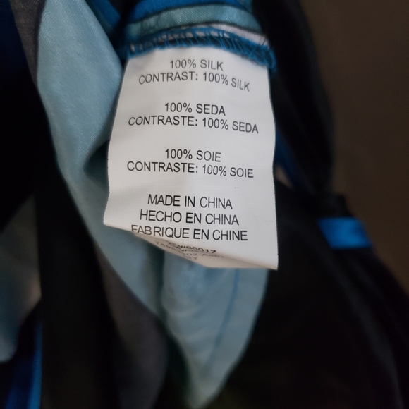 NWT Bebe blue white black gray striped long sleeve silk shift dress Womes Small - Picture 3 of 7